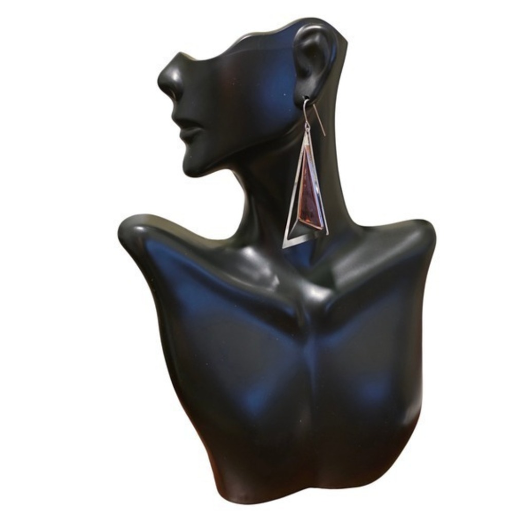 and Lovely Silver Tone Geometric 3D Pyramid Triangle Statement Drop Earrings